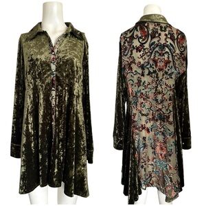 Dor Dor Couture Velvet Burnout Boho Tunic Blouse Sz M Floral Vine Anthropologie